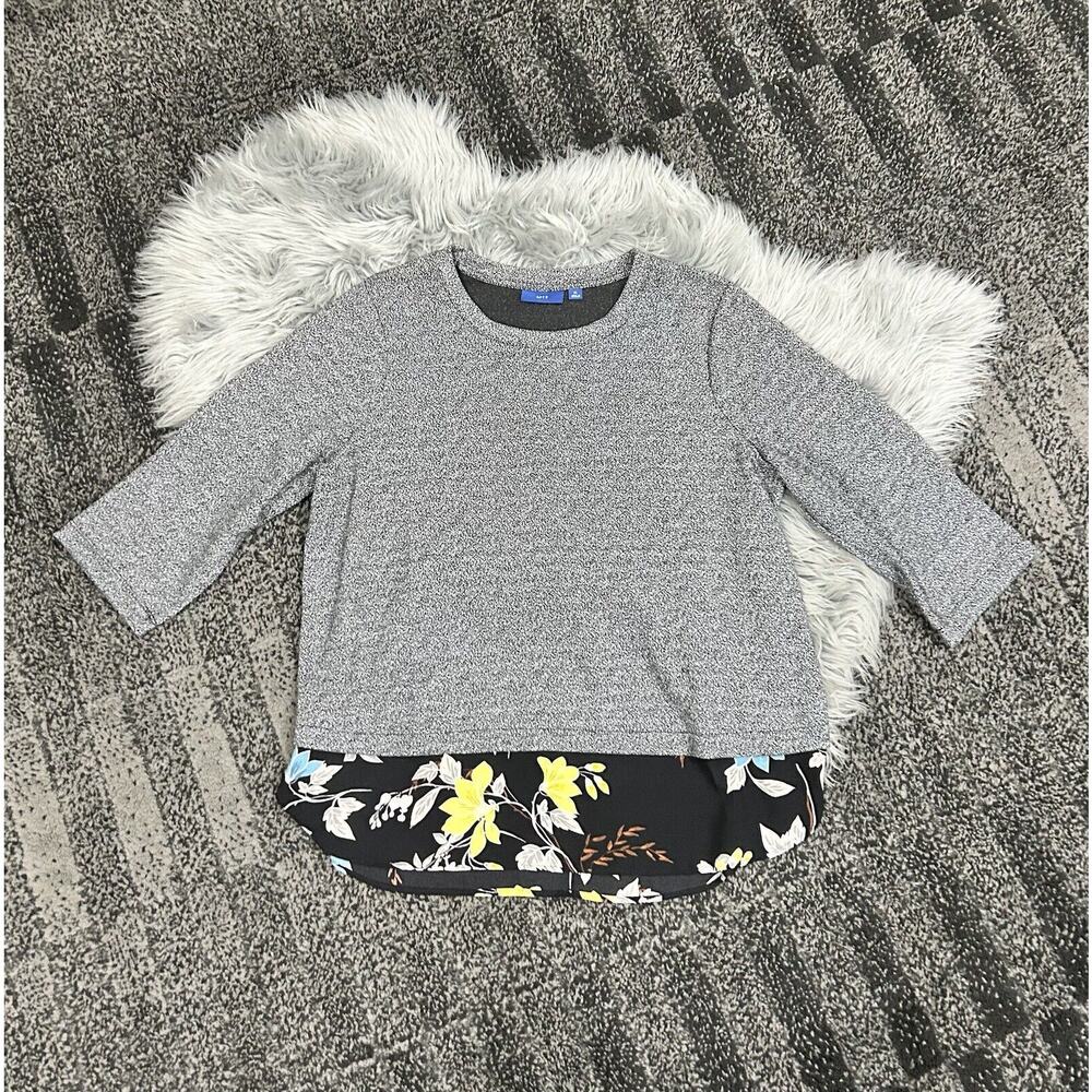 Apt 9 Womens Layered Black Heathered Top With Floral Accent Layer Size XL